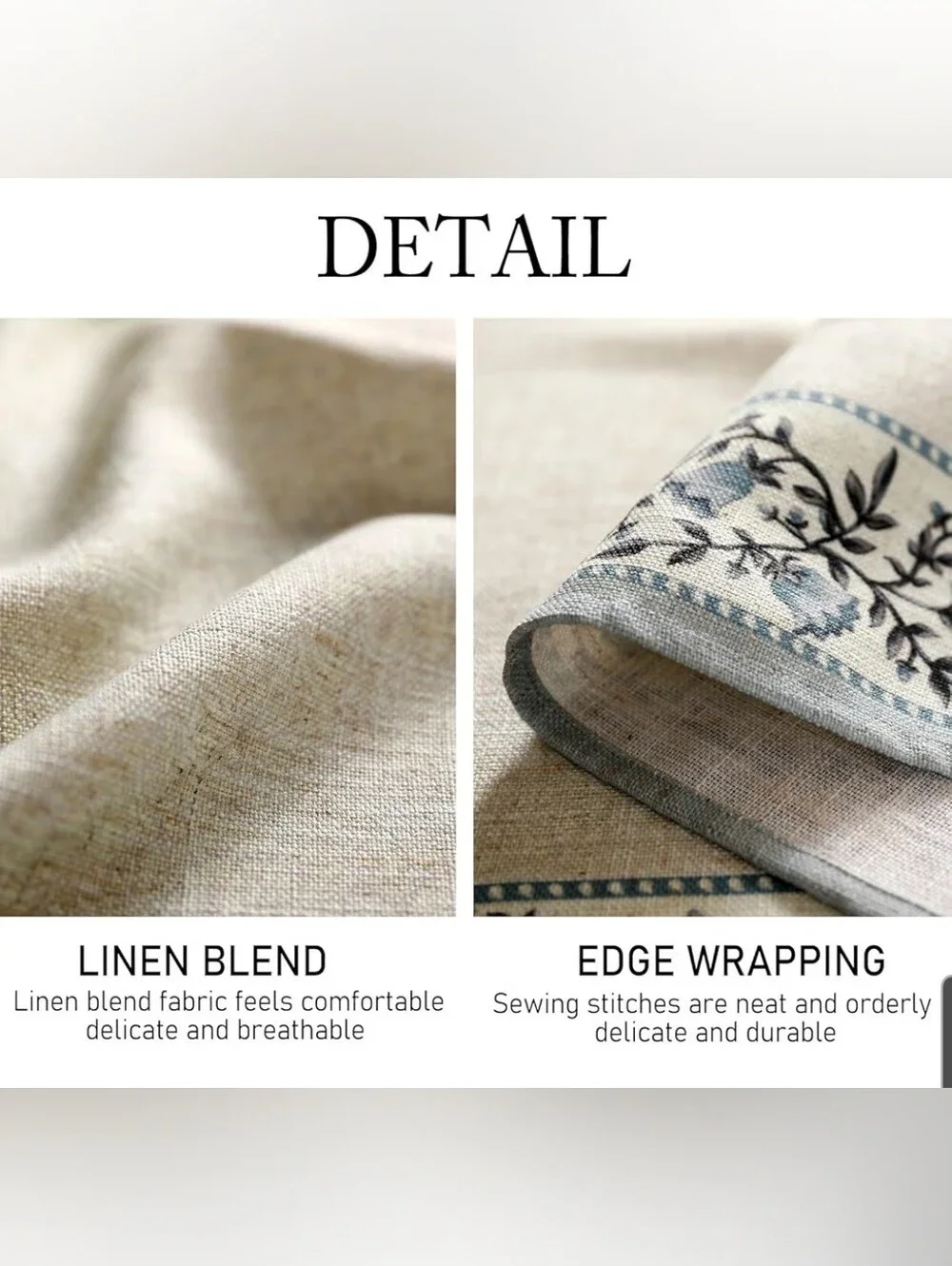 Neutral Designer Linen-Look Tablecloth with Floral Border 71 X 55
